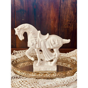 Vintage Mid-Century Ceramic Crackle Finish Tang Dynasty War Horse Sculpture